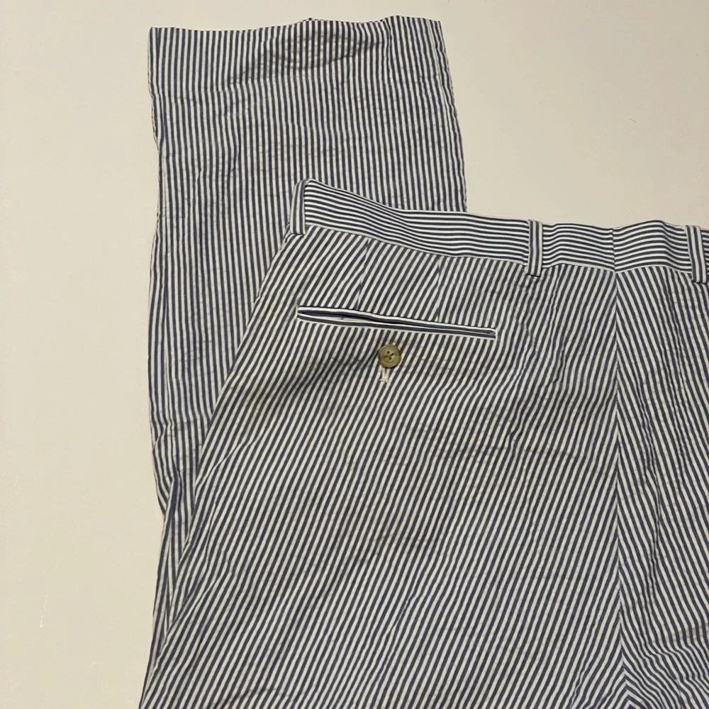 Nautica Pants Mens 36W X 30L Blue White Striped Seersucker Golf Beach Sail